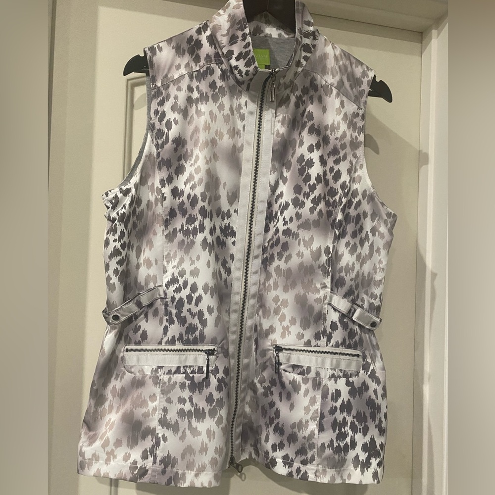 Adam Jacobs  Vest Zipper Front Brown Beige Animal Print Shimmery Pockets size L